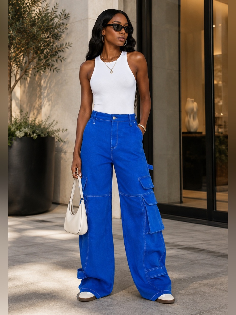 NEW Good American Light Compression Cargo Pants – Wave Blue 002 – Plus Size 26